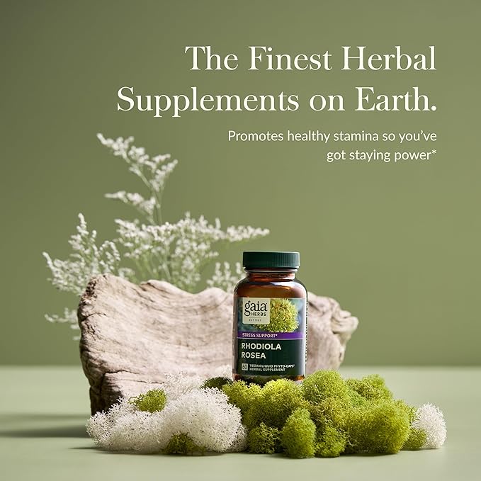 Gaia Herbs Rhodiola Rosea - Stress Support Supplement Traditionally for Supporting Healthy Stamina and Endurance - with Siberian Rhodiola Root Extract - 60 Vegan Liquid Phyto-Capsules (30-Day Supply)