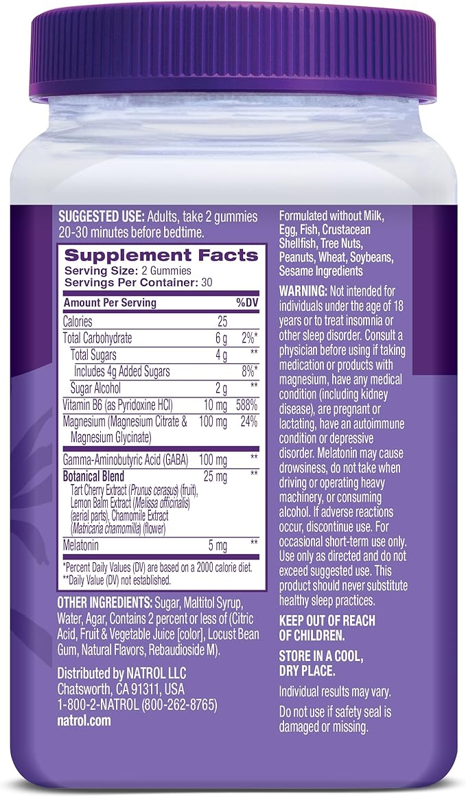Natrol Sleep + Restore Magnesium Glycinate Blend Gummies with Melatonin 5mg - Calm Magnesium with GABA, Botanical Blend, Cherry Flavor, 60 Gummies