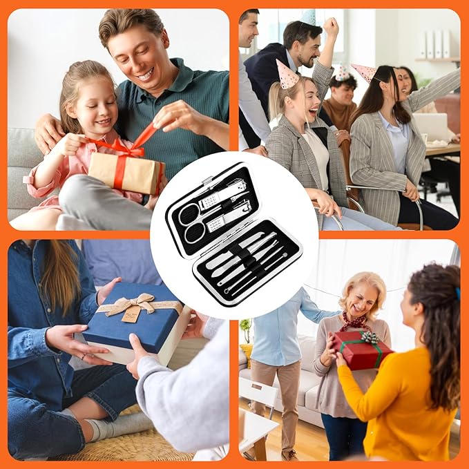 12 Sets Manicure Set Bulk Nail Clippers Pedicure Kit for Men, Nail Grooming Pedicure Kit with Case Travel 8 in 1 Stainless Steel Professional Nail Care Tools Set