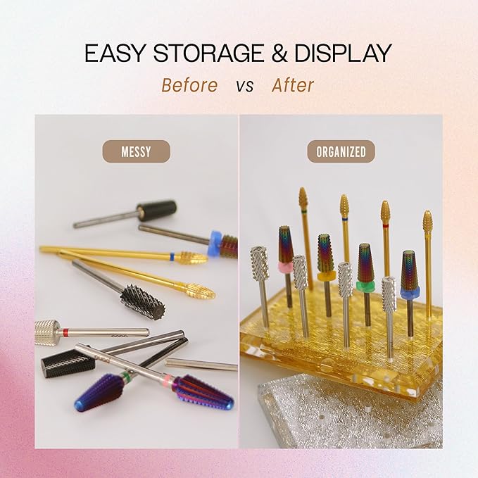 PANA Rectangle Transparent Acrylic Nail Drill Bit Holder Display Organizer Stand - Carbide Bit Storage Mount For Manicure Tools Nail Salon - 12 Holes Clear (Drill Bits Not Included)