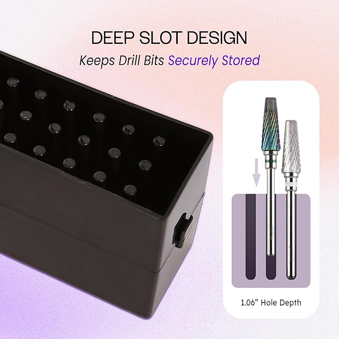 PANA Rectangle Nail Drill Bit Holder Display Organizer Case - Dustproof Carbide Bit Storage Container Box For Manicure Tools Nail Salon - 30 Holes Yellow (Drill Bits Not Included)