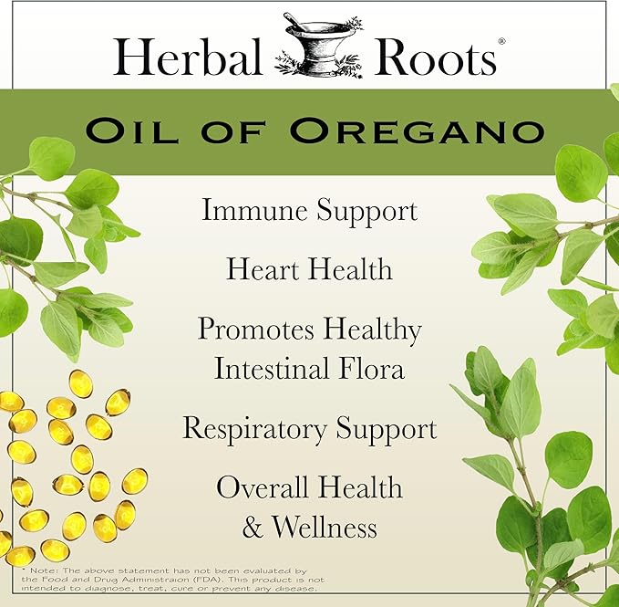 Herbal Roots Oil of Oregano - Made from Mediterranean Oregano Oil - 90 Easy to Swallow Softgel Capsules - Extra Strength 150mg