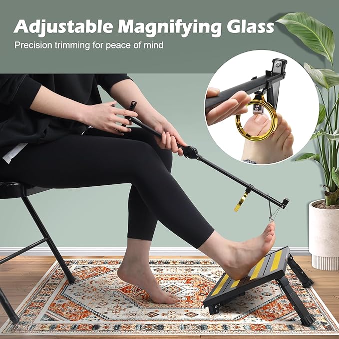 Foldable Extended Long Handle Toenail Clippers with Magnifier-4mm Wide Jaw & Ergonomic Design for Seniors, Arthritis& Limited Mobility | Heavy-Duty, No-Bend Trimming, Tool-Free Foldable (24" Black)