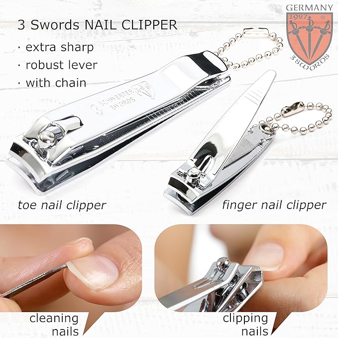 3 Swords Germany - brand quality 3 piece manicure pedicure grooming kit set for professional finger & toe nail care tool clipper fashion leather case in gift box, Made by 3 Swords (00811)
