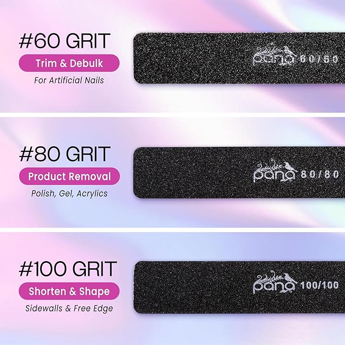 10PCS Jumbo Size PANA Professional Double Sided Nail Files - Black, 100/180 Grit - Emery Board Nail Buffering File Manicure Pedicure Nail Polisher Washable