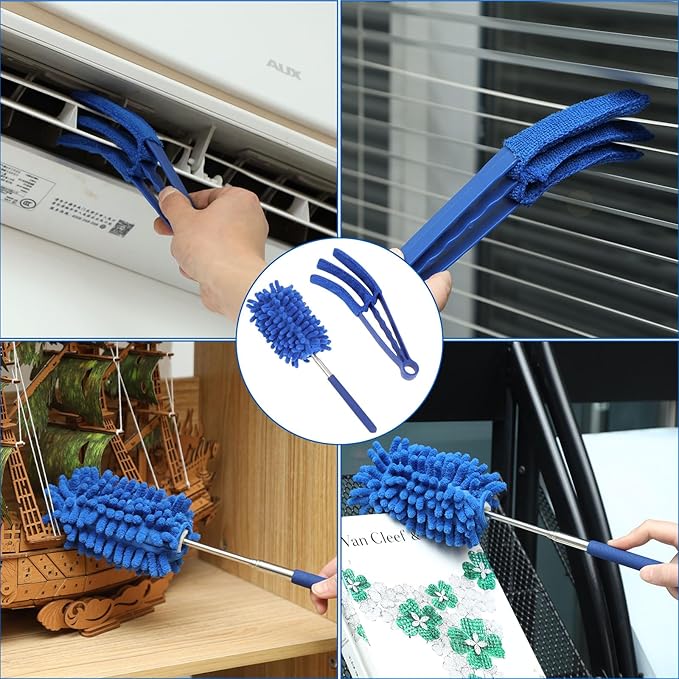 10 PCS Microfiber Cobweb Duster with Extension Pole (100 Inch Telescoping), Washable Dusters for Cleaning, Multifunctional Bendable Feather Duster for Ceiling Fan, Blind, High Ceiling