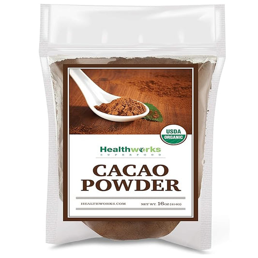 Healthworks Superfoods Organic Cacao Powder - 16 Oz / 1 Lb - Cocoa Chocolate Substitute - Rich Choclate Flavour - Sugar-Free, Keto, Vegan & Non-GMO - Peruvian Bean/Nut Origin - Antioxidant Superfood