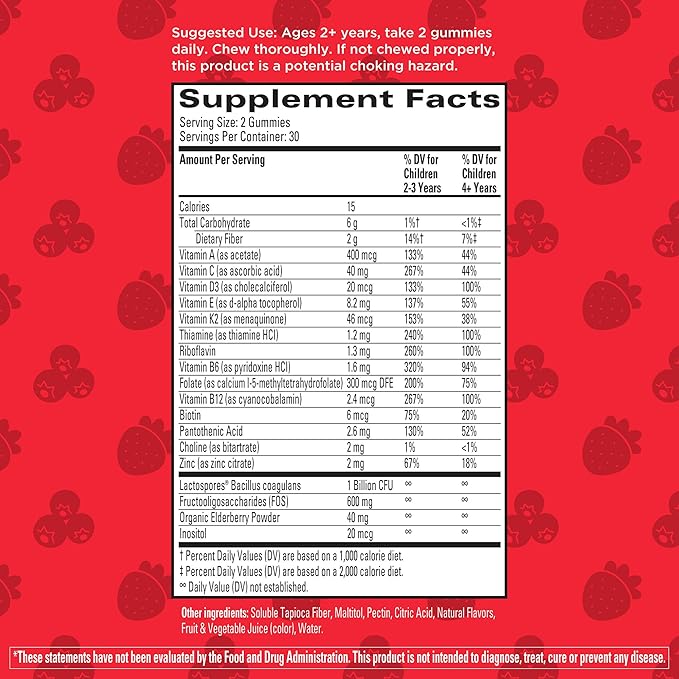 Hyland's Kids Multivitamin + Digestive Support Children's Supplement, Sugar Free Mixed Berry Flavored Gummies with Probiotics & Fiber, 60ct Bottle