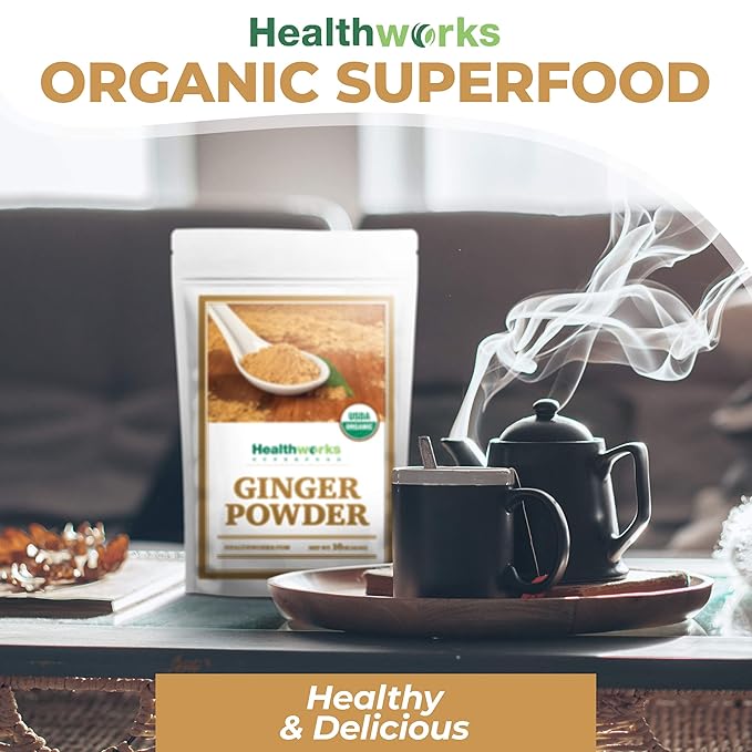Healthworks Superfoods Organic Ginger Powder - 16 Oz / 1 Lb - Ground, Raw & All-Natural - Keto, Vegan - Great with Coffee, Tea & Juices - Superfood/Spice
