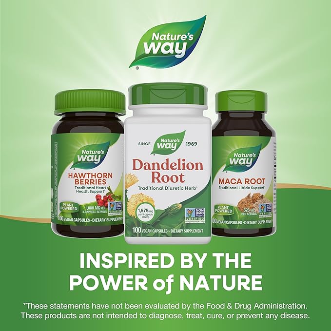 Nature's Way Dandelion Root, Traditional Diuretic Herb*, Vegan Dandelion Root Capsules, 100 Count (Packaging May Vary)