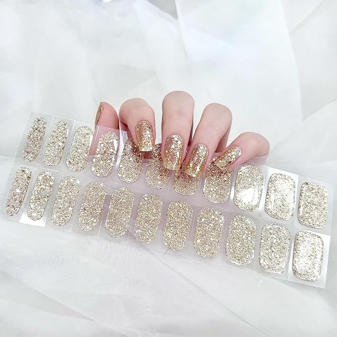 Gel Nail Sticker Semi Cured Nail Polish Strips Glitter Full Cured Pink Gel Nail Wraps