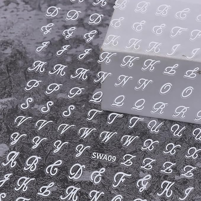 12 Sheet Letters Nail Stickers English Alphabet Nail Decals 3D Self-Adhesive Nail Art Stickers Gold Retro Letters Nail Sticker Manicure Decorations for Women DIY Acrylic Nails Art Supplies