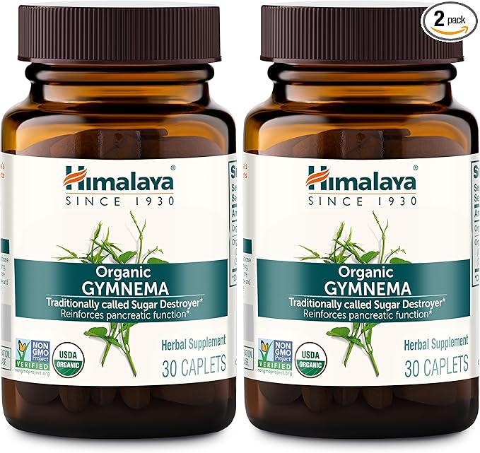Himalaya Organic Gymnema Sylvestre - Herbal Glucose Metabolism Support - USDA Organic, Non-GMO, Vegan, Gluten Free, 700 mg, 30 Caplets (Pack of 2)