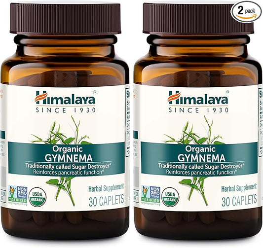 Himalaya Organic Gymnema Sylvestre - Herbal Glucose Metabolism Support - USDA Organic, Non-GMO, Vegan, Gluten Free, 700 mg, 30 Caplets (Pack of 2)