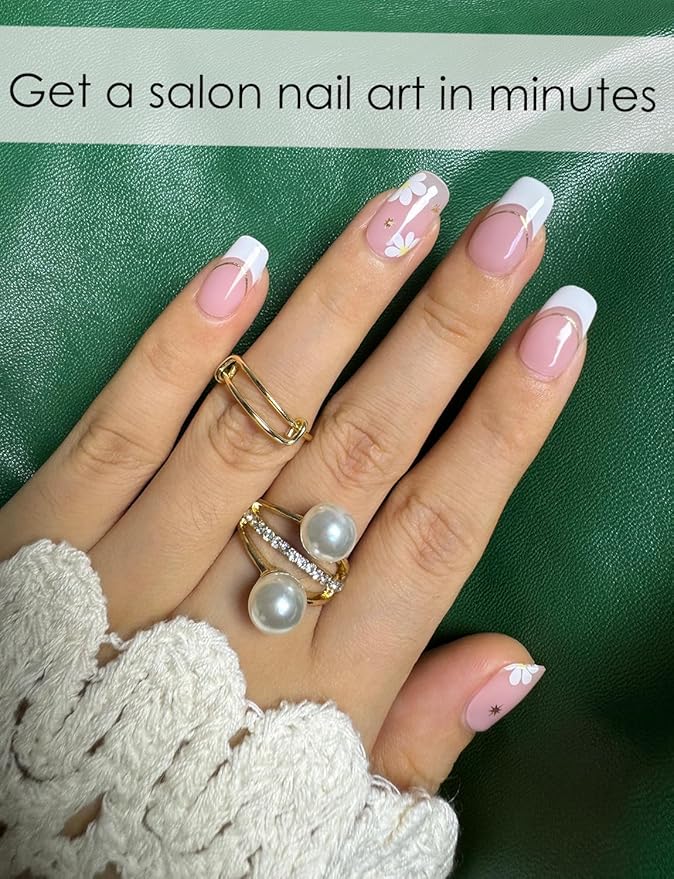 Semi Cured Gel Nail Strips - French Pink Flower Hydrangea Nail Wraps, 20pcs, UV Ready for DIY Nails