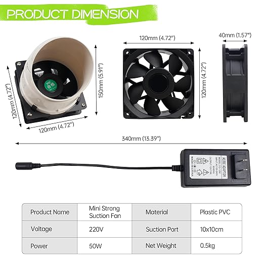 Micro Exhaust Fan Vacuum Cleaner, Carving dust Recovery Device,Small Axial Exhaust Smoke Extractor Fan Kit for Woodworking and Jewelry Carving and polishing,DIY Soldering, 3D Printer