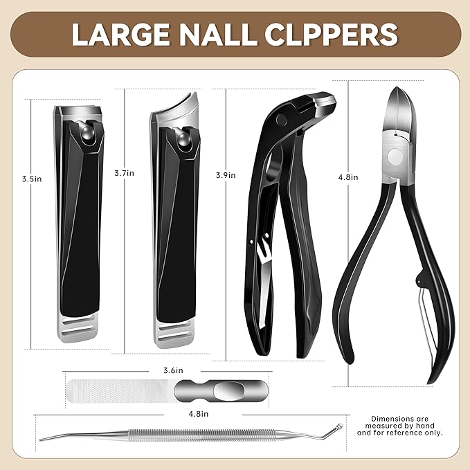 Toenail Clippers for Seniors – 6 in 1 Large Straight & Slanted Nail Clippers Set for Thick and Ingrown Toenails, Heavy Duty Wide Jaw Nail Cutter with Long Handle for Men Women Adult