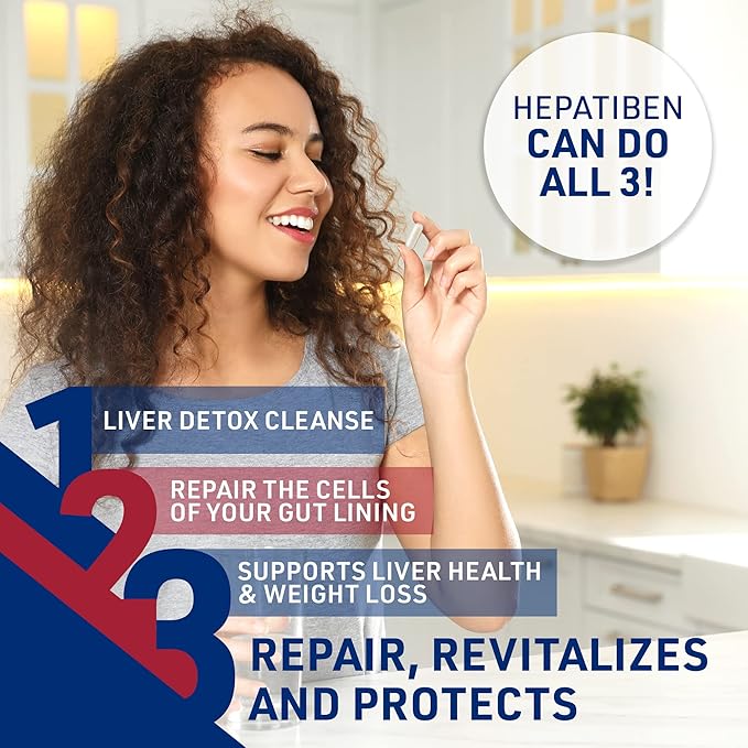 Hepatiben Liver Detox Cleanse, Non-GMO, w/Digestive Repair. Natural Liver Supplement w/Milk Thistle, Silybin, NAC, Choline, Turmeric, Berberine, L-Glutathione 60CT
