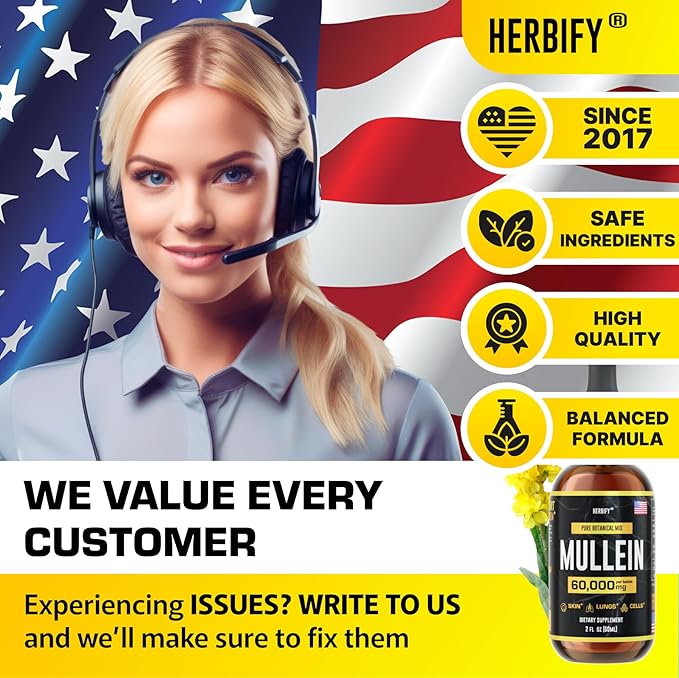 HERBIFY Mullein Extract 2 oz Tincture for Respiratory Health, Mullein Leaf and Flowers Blend (Verbascum Densiflorum)