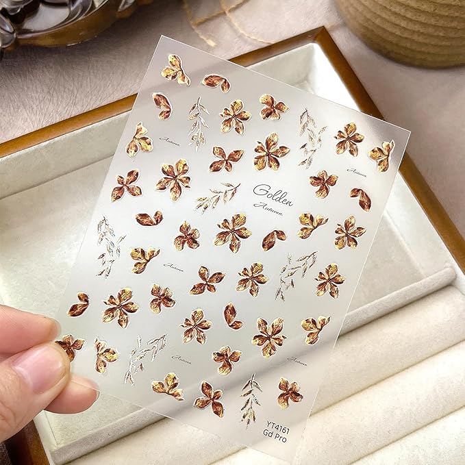 1Sheet Devil Flower Nail Art Stickers 5D Embossed Brown Flowers Designs Nail Decals for Acrylic Nails Self-Adhesive Cute Floral Nail Stickers Shiny Leaf Nail Decal for Women Nails Decor Accessories
