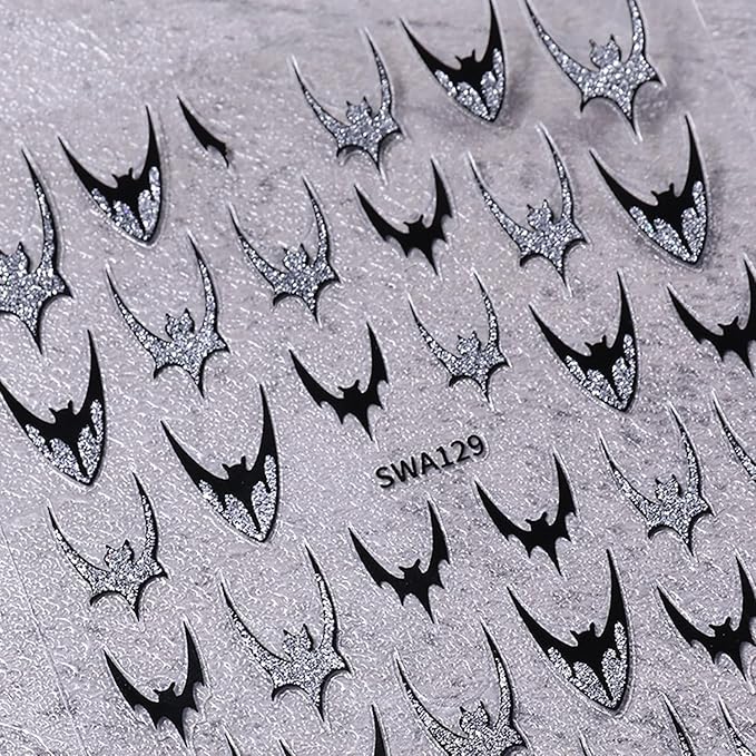 Bat Nail Stickers Halloween Glitter Nail Decals 4PCS 3D Self-Adhesive Silver Golden Bat Design Holiday Accessories Slider Halloween Nail Art Supplies for Women Nail Decorations Charms French Manicure