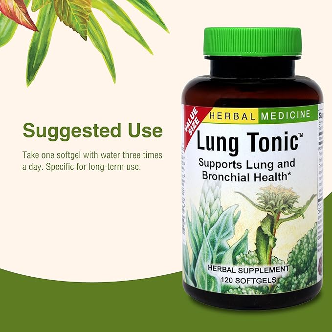 Herbs Etc. Lung Tonic - Lung Supplement for Bronchial Support - Healthy Breathing Support with Mullein, Horehound & Grindelia - 120 Softgels - 2 Pack