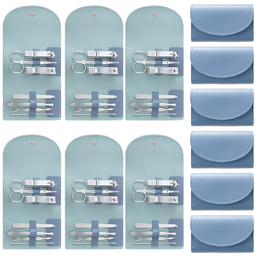 12 Set Manicure Set Bulk Mini Manicure Nail Clipper Kit 7 in 1 Stainless Steel Professional Nail Care Pedicure with Travel Portable Bag Grooming Kits for Christmas Women Men Home(Dark Blue)