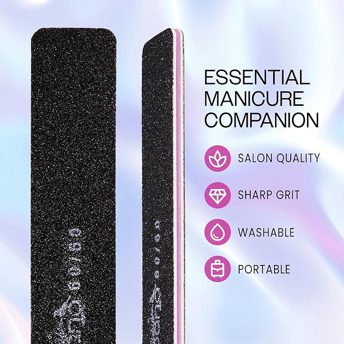 10PCS Jumbo Size PANA Professional Double Sided Nail Files - Black, 60/60 Grit - Emery Board Nail Buffering File Manicure Pedicure Nail Polisher Washable