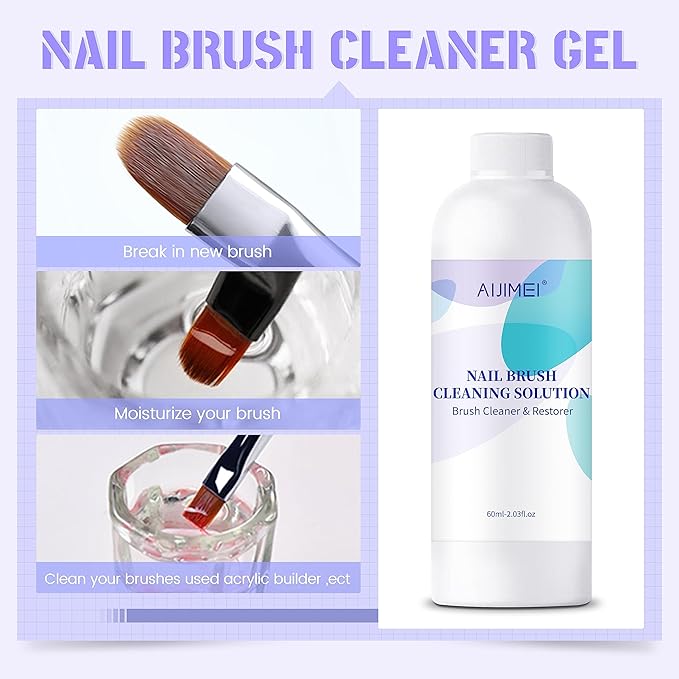 Nail Brush Cleaner Gel Restorer Solution Acrylic Nail Brush Cleaner Gel Quickly Clean for Acrylic Nail Brushes,Glitter Gel Nail polish Brushes,Builder Hard Gel Brush (60mlSet)