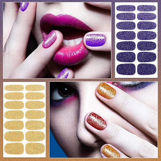 DANNEASY 16 Sheets Nail Wraps for Women Nail Polish Strips Solid Self Adhesive Gel Nail Stickers Gel Strips Nails Art Accessories with 1pc File, Cuticle Stick (Glitter)