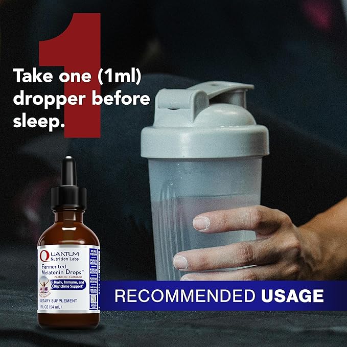Quantum Nutrition Labs Fermented Melatonin Drops - Melatonin Liquid for Adults, Sleep Support, Made with Organic Ingredients, Vegan Friendly - 2 Fl Oz (54 Servings)