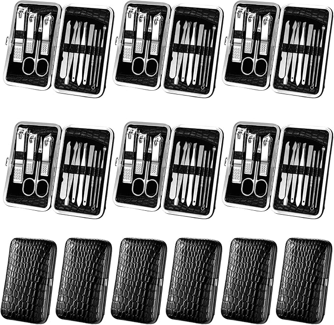 Geosar 12 Sets Christmas Stocking Stuffer Manicure Set Nail Clippers Set Pedicure Kit 12 in 1 Stainless Steel Professional Grooming Kits Nail Care Tools with Travel Case for Xmas Gifts(Classic Style)