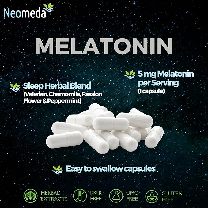 Melatonin Sleep Herbal Blend - Natural Sleep Support for Restful Nights with Melatonin 5mg & Calming Herbs - Drug-Free Dietary Supplement, 90 Capsules, 90-Day Supply