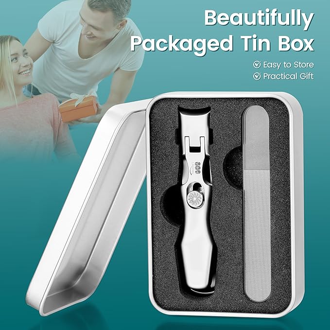 YTD Likomey Wide Jaw Opening Nail Clippers,Long Handled Safety Lock Toenail Clippers for Thick Nails,Ultra-Sharp Fingernail Clipper with Catcher,Nail Cutter with Nano Glass Nail File Set for Seniors