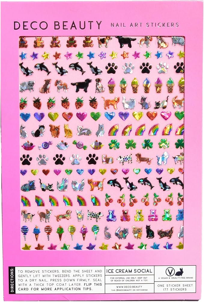 Deco Beauty Ice Cream Social Nail Stickers - Lightweight & Easy-to-Apply Nail Art with Trendy Designs - Durable & Long-Lasting Nail Stickers for Women, Ideal for DIY Manicures & Salon-Quality Nails