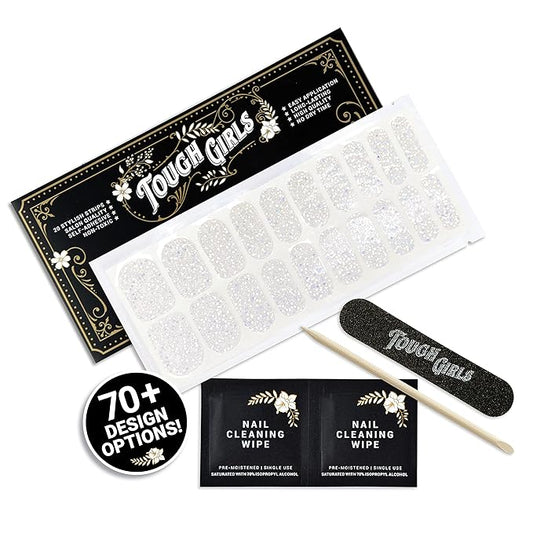 | 20 Exquisite Gel Nail Polish Strips w/Application Accessories - No UV/LED Lamp Required (Clear & Sparkle)