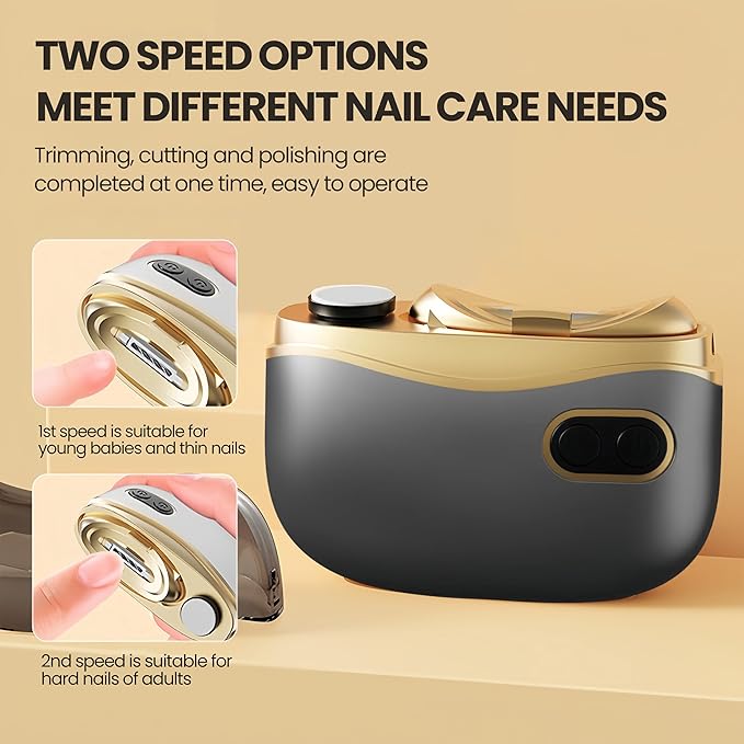 Electric Automatic Nail Clipper, Electric Nail Clippers with Light Nail Trimmer 2 Speeds Automatic Nail Clipper Safe Clipping Storage, Suitable for Children, Adults, and The Elderly