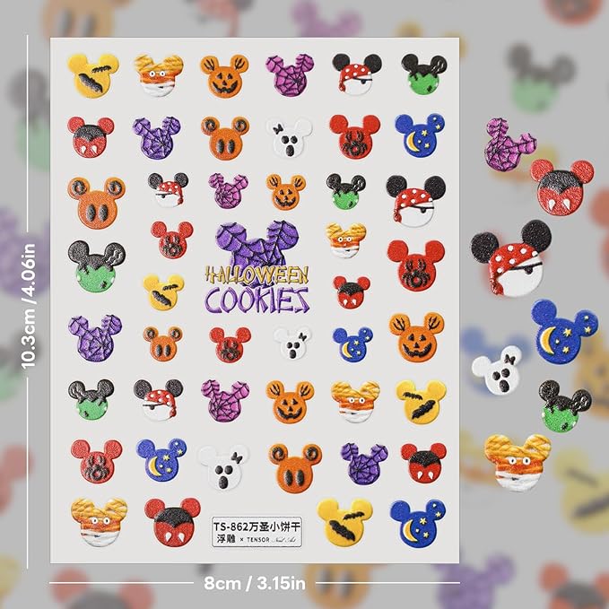 Halloween Nail Stickers for Nail Art - Halloween Cookies 5D Embossed Nail Decals Self-Adhesive Nails Supply Manicure Stickers for Nails Decoration