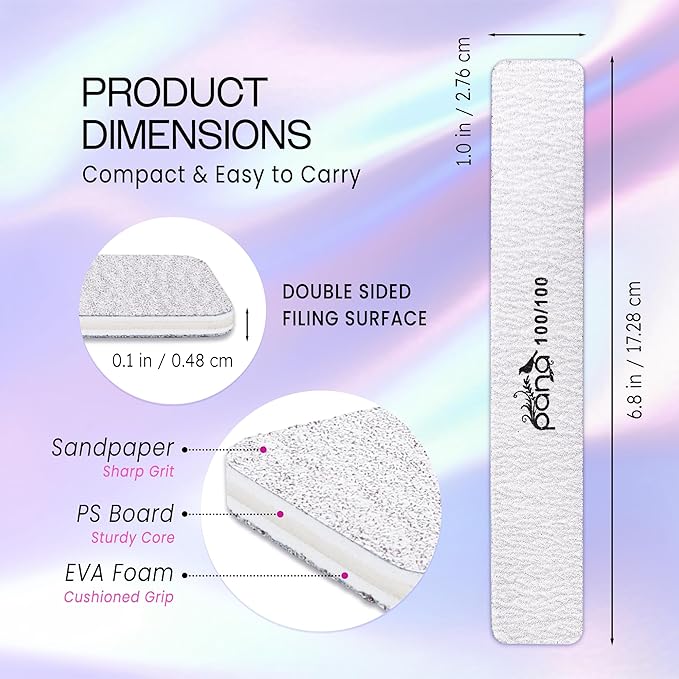 10PCS Jumbo Size PANA Professional Double Sided Nail Files - Zebra, 100/100 Grit - Emery Board Nail Buffering File Manicure Pedicure Nail Polisher Washable
