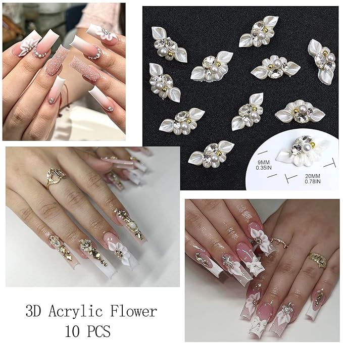 Nail Art Charms with Rhinestones Glue Gel Flatback Pearls Nail Charms Luxurious Nails Supplies Accessories Gold Steel Ball Gems Jewelry Pearls for Women Nails Design