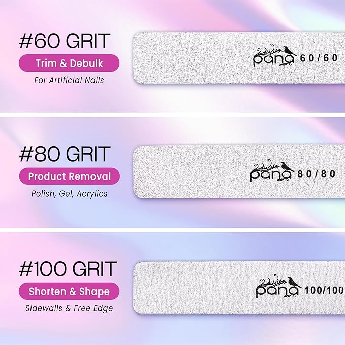 10PCS Jumbo Size PANA Professional Double Sided Nail Files - Zebra, 180/180 Grit - Emery Board Nail Buffering File Manicure Pedicure Nail Polisher Washable