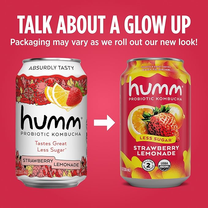 Humm Kombucha Strawberry Lemonade, Organic, Vegan & GMO Free (24 Pack)
