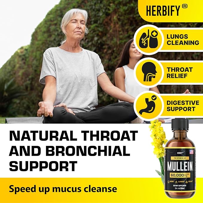 HERBIFY Mullein Extract 2 oz Tincture for Respiratory Health, Mullein Leaf and Flowers Blend (Verbascum Densiflorum)