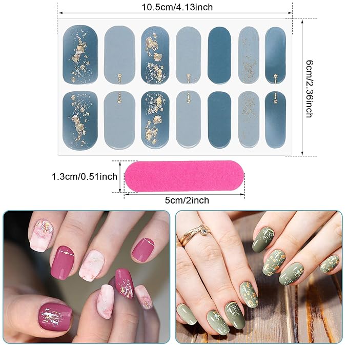 140 Pcs 10 Sheets Full Wrap Nail Stickers Polish Strips Gradient Stickers Glitter Self Adhesive DIY Art Decals Strips with 2 Pcs Nail Files for Holiday Decor (Classic Style)