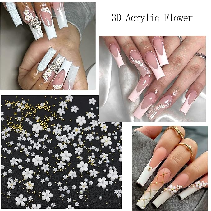 Nail Art Charms with Rhinestones Glue Gel White Flatback Pearls Luxurious Nail Charms Supplies Accessories Gold Steel Ball Nails Gems Jewelry Pearls for Women Nails Design