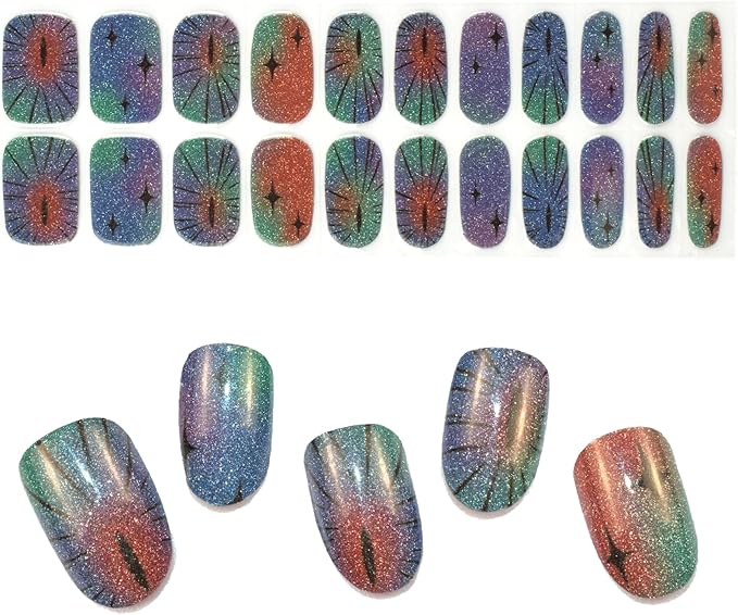 Semi Cured Gel Nail Strips 22pcs Polish Stickers Manicure Wraps for Home DIY Works with Nail Lamp Light