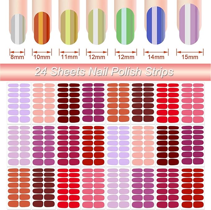 DANNEASY 24 Sheets Nail Polish Strips Full Nail Wraps - Red Pink, Self Adhesive Gel Nail Strips Stick on Nail Polish Stickers for Women Nail Art Accessories with 1pc File, Cuticle Stick