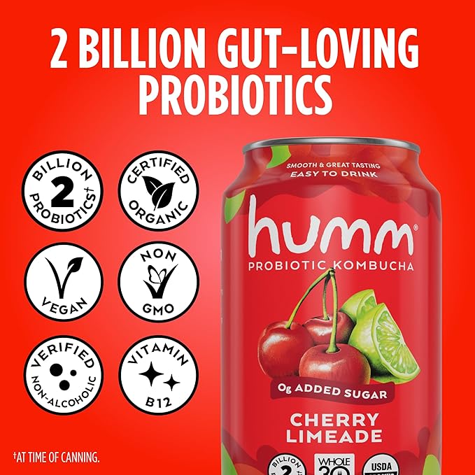 Humm Whole30 Approved Kombucha Seasonal Variety Pack, Strawberry Blossom, Cherry Limeade, Pineapple Kiwi, Organic, Vegan & GMO Free (24 Pack)