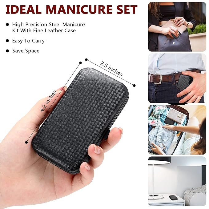 Geosar 12 Sets Manicure Set Nail Clippers Pedicure Kit 8 in 1 Grooming Stainless Steel Kits Nail Care Tools with Travel Case Xmas Gifts Christmas Stocking Stuffers for Men Women(Red Background)