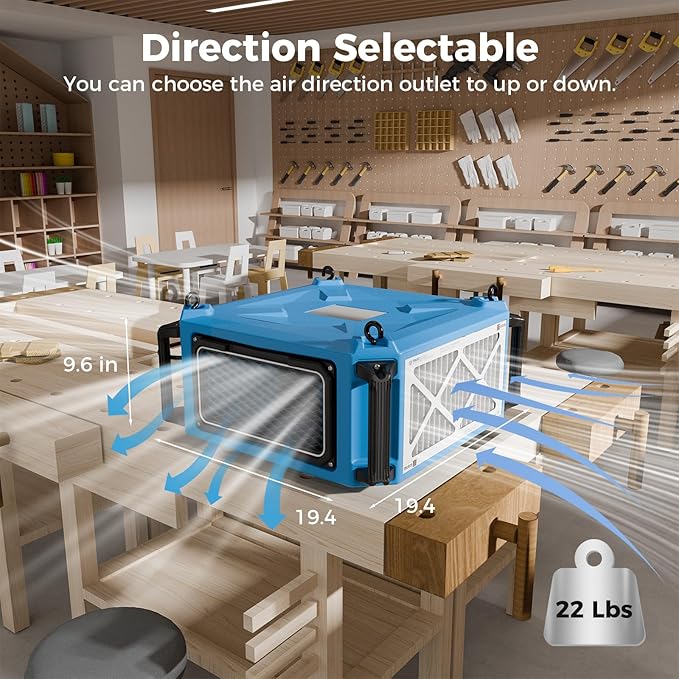 ALORAIR 270° Intake (780/1080 CFM) Hanging Air Filtration System Woodworking Built-In Ionizer with Remote Control & Strong Vortex Fan, Shop Dust Collector for Home, Garage, Work Shop, Purecare 1080IG